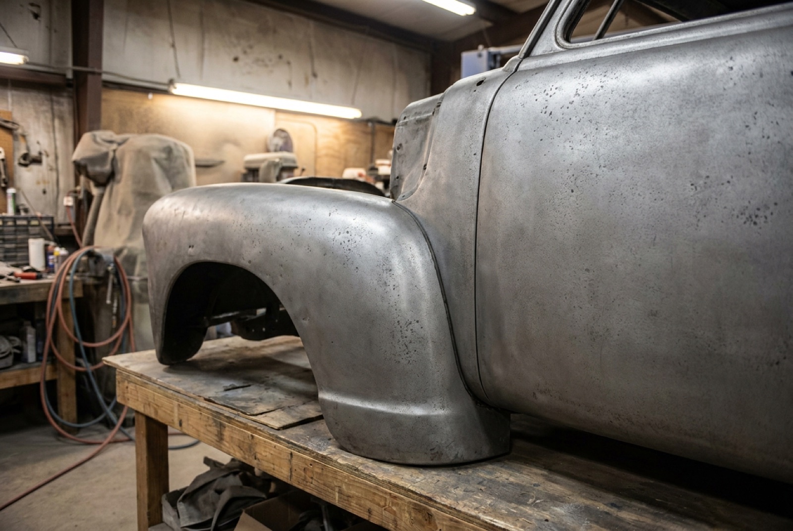 Bare metal surface stripped clean and undistorted after wet blasting